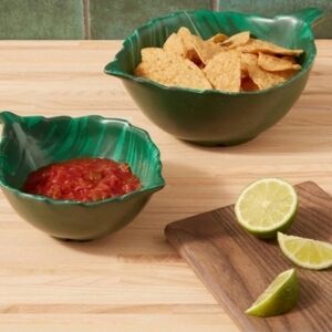 Opalhouse Bamboo Melamine Tropical Green Leaf Nesting Serving Bowls